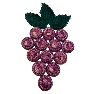 Vintage Handmade Crochet Bottle Cap Grape Cluster Trivet Wall Hanging Purple